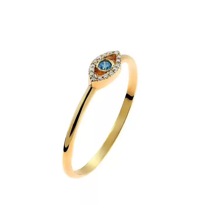 SKU-46832 / Δαχτυλίδι Μάτι Χρυσός Κ18 με Μπλε & Λευκά Διαμάντια