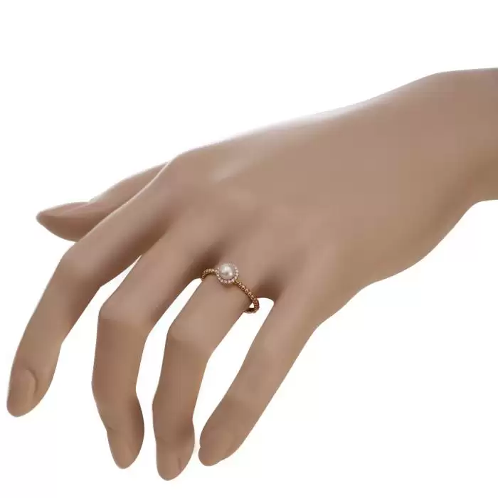 SKU-46203 / Δαχτυλίδι Ροζ Χρυσός Κ14 με Μαργαριτάρι & Διαμάντια