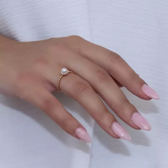 Δαχτυλίδι Ροζ Χρυσός Κ14 με Μαργαριτάρι & Διαμάντια