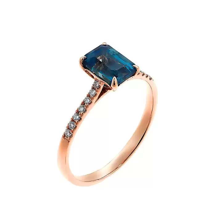 SKU-46831 / Δαχτυλίδι Ροζ Χρυσός Κ18 με London Blue Topaz & Διαμάντια