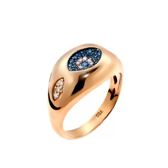 SKU-46828 / Δαχτυλίδι Ροζ Χρυσός Κ18 με Μπλε & Λευκά Διαμάντια