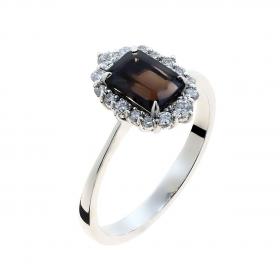 Δαχτυλίδι Ροζέτα Λευκόχρυσος Κ18 με Smoke Quartz & Διαμάντια