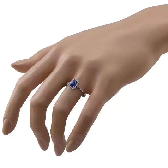 SKU-46727 / Δαχτυλίδι Ροζέτα Λευκόχρυσος Κ18 με Ζαφείρι & Διαμάντια