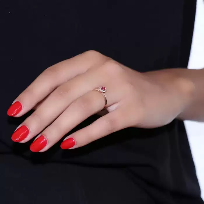 SKU-46755 / Δαχτυλίδι Ροζέτα Ροζ Χρυσός Κ18 με Ρουμπίνι & Διαμάντια