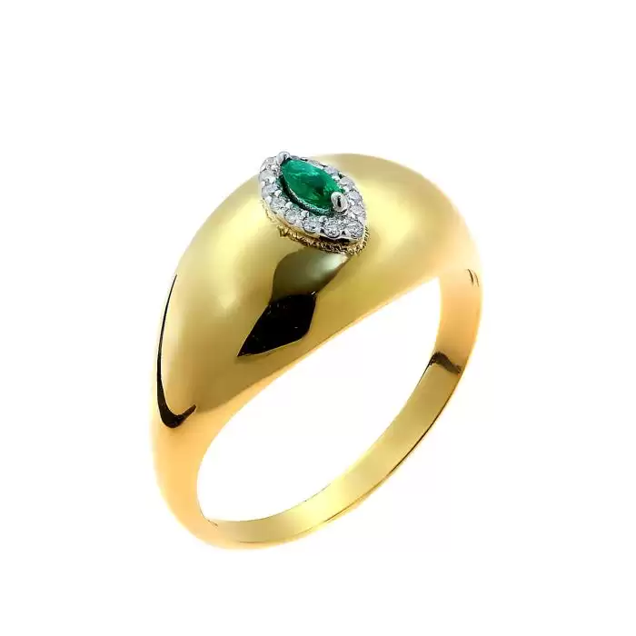 SKU-46829 / Δαχτυλίδι Χρυσός Κ18 με Σμαράγδι & Διαμάντια