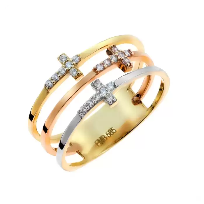 SKU-46376 / Δαχτυλίδι Χρυσός, Λευκόχρυσος & Ροζ Χρυσός Κ14 με Ζιργκόν