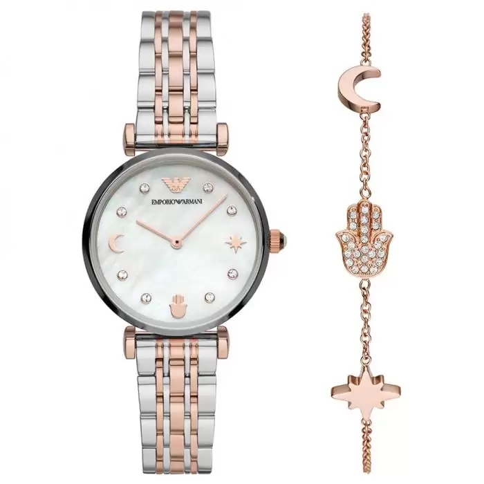 EMPORIO ARΜΑΝΙ Gianni T-Bar Crystals Box Set Two Tone Stainless Steel Bracelet SKU-46149