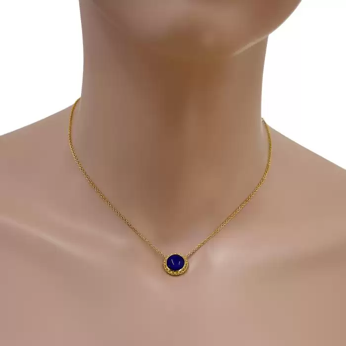 Κολιέ Χρυσός Κ14 με Lapis Lazuli