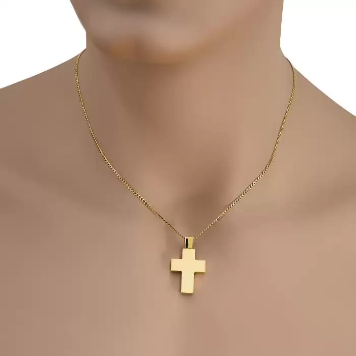 Σταυρός Χρυσός Κ14 Διπλής Όψεως με Λουστρέ & Ματ Φινίρισμα SKU-46377