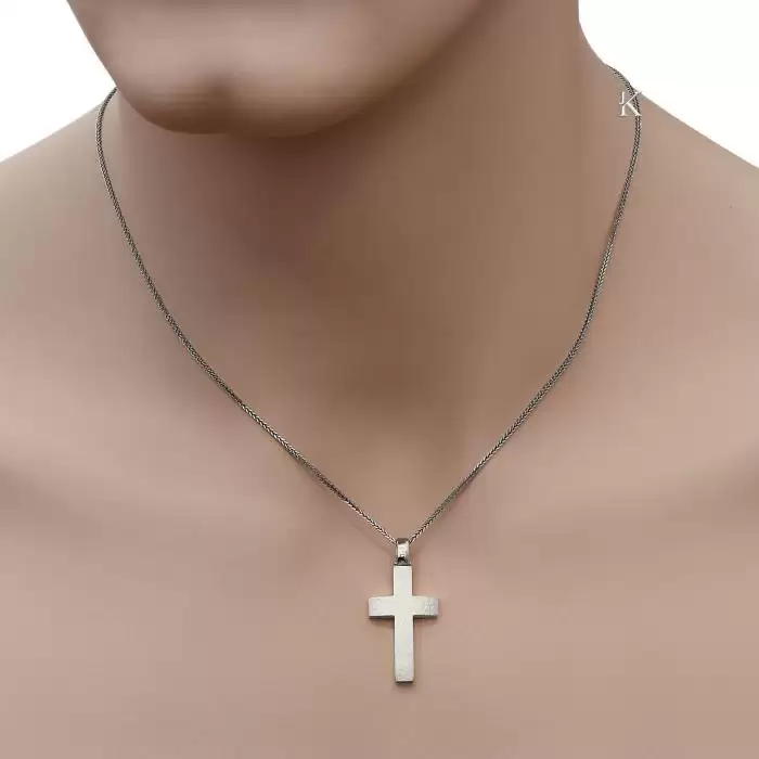 Σταυρός Λευκόχρυσος Κ14 με Σαγρέ & Ματ Φινίρισμα SKU-46779