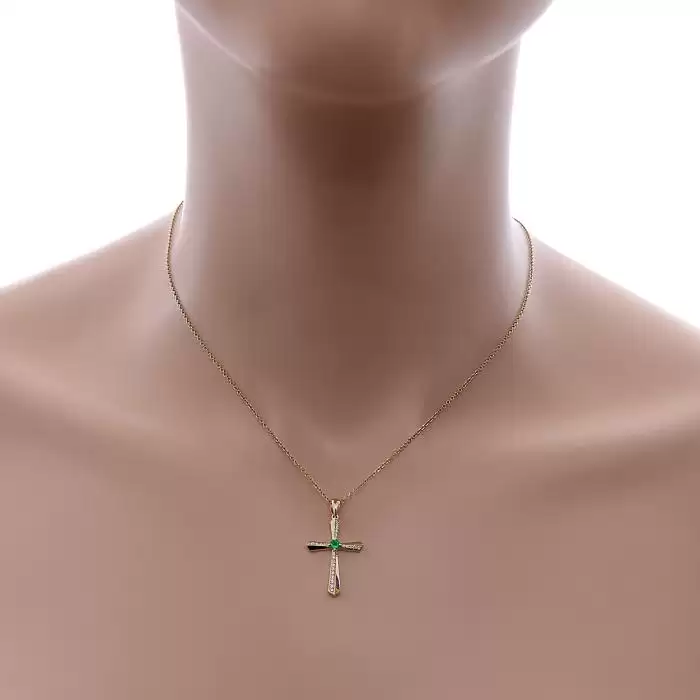 Σταυρός Χρυσός Κ18 με Σμαράγδι & Διαμάντια SKU-46725