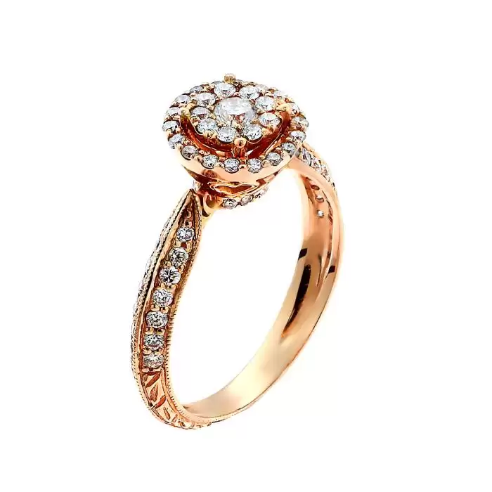 SKU-47160 / Δαχτυλίδι Ροζέτα Ροζ Χρυσός Κ18 με Διαμάντια