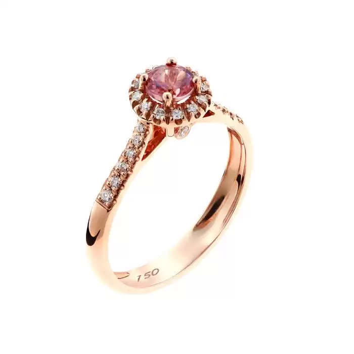SKU-47117 /  Δαχτυλίδι Ροζέτα Ροζ Χρυσός Κ18 με Ροζ Τουρμαλίνη & Διαμάντια