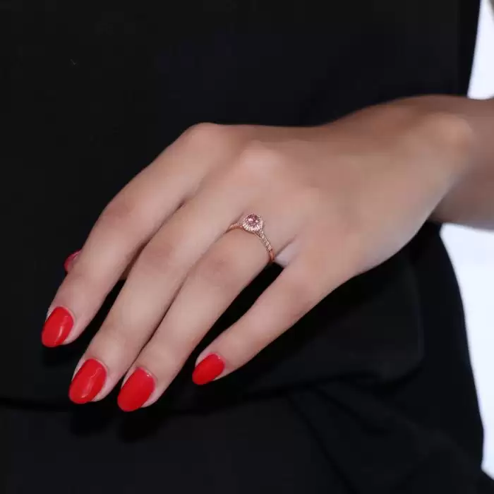 SKU-47117 /  Δαχτυλίδι Ροζέτα Ροζ Χρυσός Κ18 με Ροζ Τουρμαλίνη & Διαμάντια