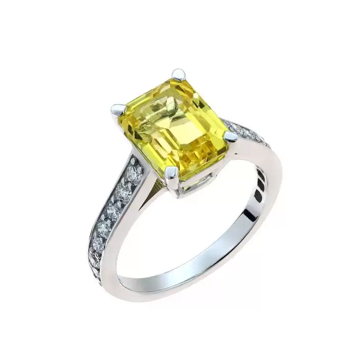 SKU-47722 / Μονόπετρο Diamond Jools Λευκόχρυσος Κ18 με Yellow Sapphire & Διαμάντια
