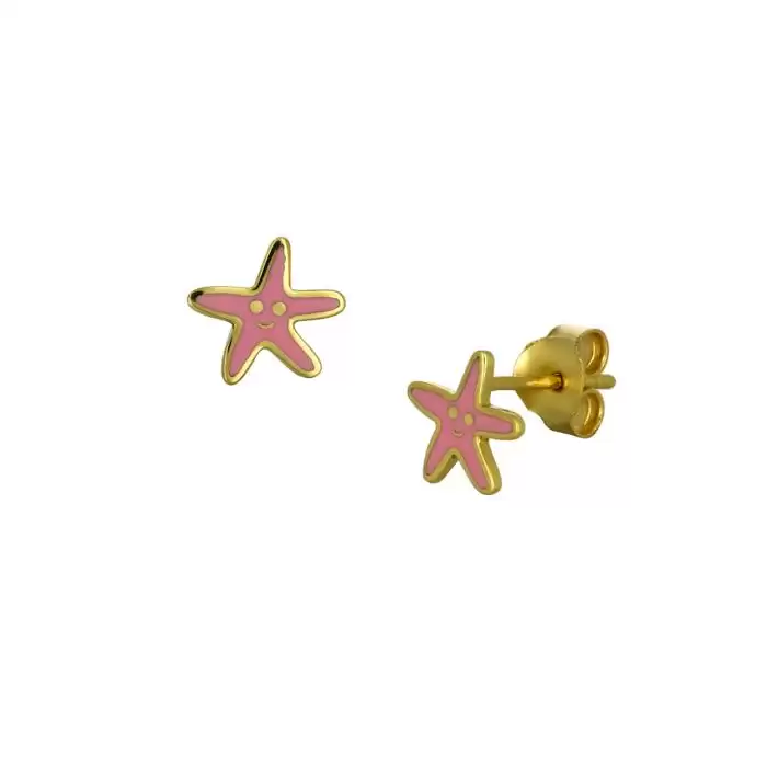 Σκουλαρίκια Αστερίας Χρυσός Κ9 με Σμάλτο