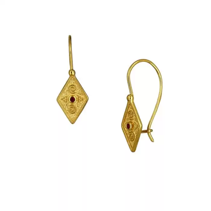 Σκουλαρίκια Κρεμαστά Βυζαντινά Χρυσός Κ14 με Ζιργκόν