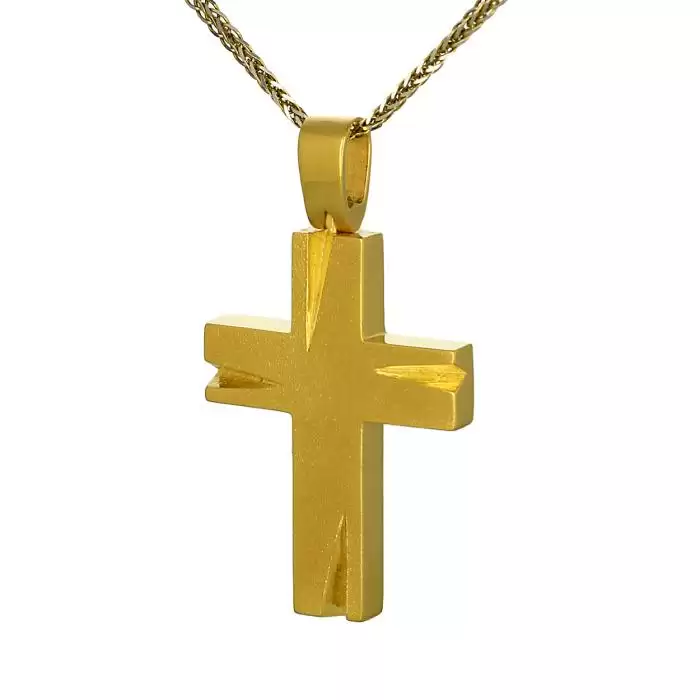 Σταυρός Χρυσός Κ14 με Λουστρέ,Ματ & Σαγρέ Φινίρισμα SKU-47220