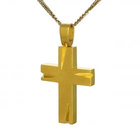 Σταυρός Χρυσός Κ14 με Λουστρέ,Ματ & Σαγρέ Φινίρισμα SKU-47220