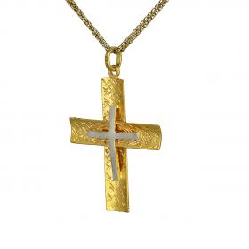 Σταυρός Χρυσός & Λευκόχρυσος Κ14 Διπλής Όψεως SKU-47223