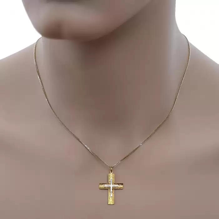 Σταυρός Χρυσός & Λευκόχρυσος Κ14 Διπλής Όψεως SKU-47223