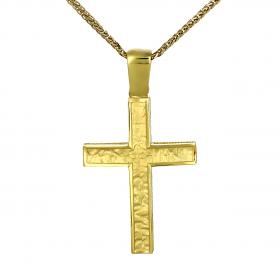 Σταυρός Ανδρικός Χρυσός Κ14 με Σαγρέ & Ματ Φινίρισμα SKU-47554
