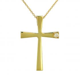 Σταυρός με Αλυσίδα Τριάντος Χρυσός Κ14 με Διαμάντι
