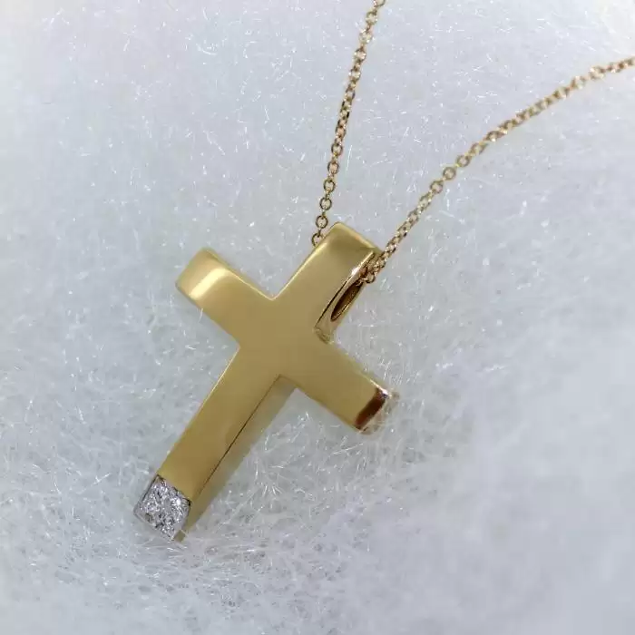 Σταυρός με Αλυσίδα Χρυσός Κ14 με Διαμάντια