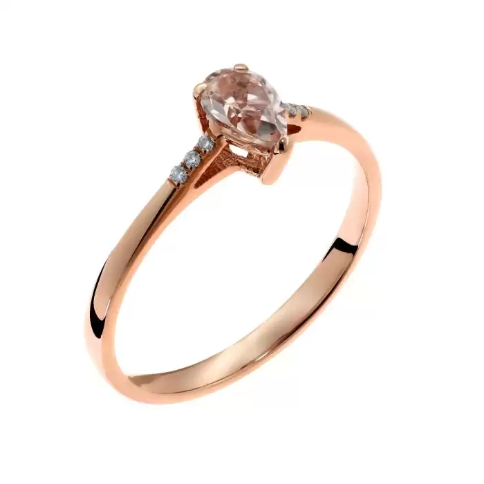 SKU-48184 / Δαχτυλίδι Δάκρυ Ροζ Χρυσός Κ18 με Μοργκανίτη & Διαμάντια