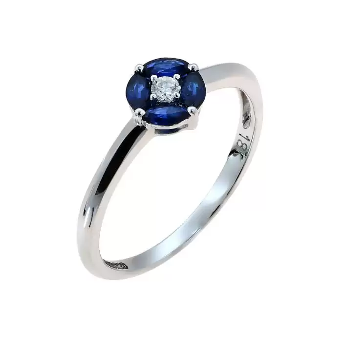 SKU-48073 / Δαχτυλίδι Λευκόχρυσος Κ18 με Ζαφείρια & Διαμάντι