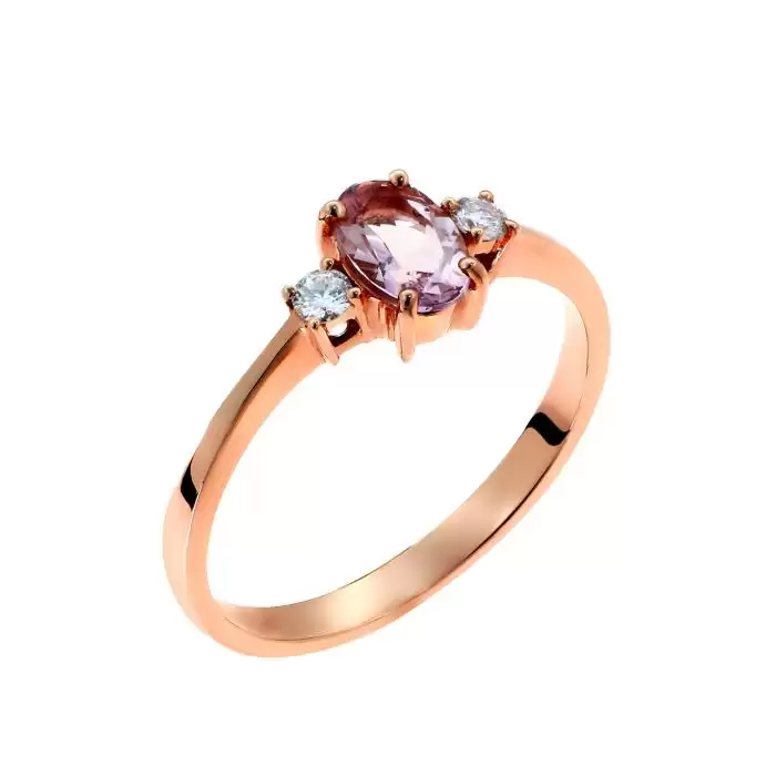 SKU-48077 / Δαχτυλίδι Μονόπετρο Ροζ Χρυσός Κ18 με Μοργκανίτη & Διαμάντια

