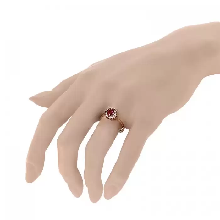 Δαχτυλίδι Ροζ Χρυσός Κ18  με Ρουμπίνι & Διαμάντια