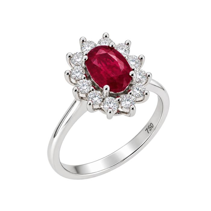 Δαχτυλίδι Ροζέτα Λευκόχρυσος Κ18 με Ruby & Διαμάντια SKU-48201