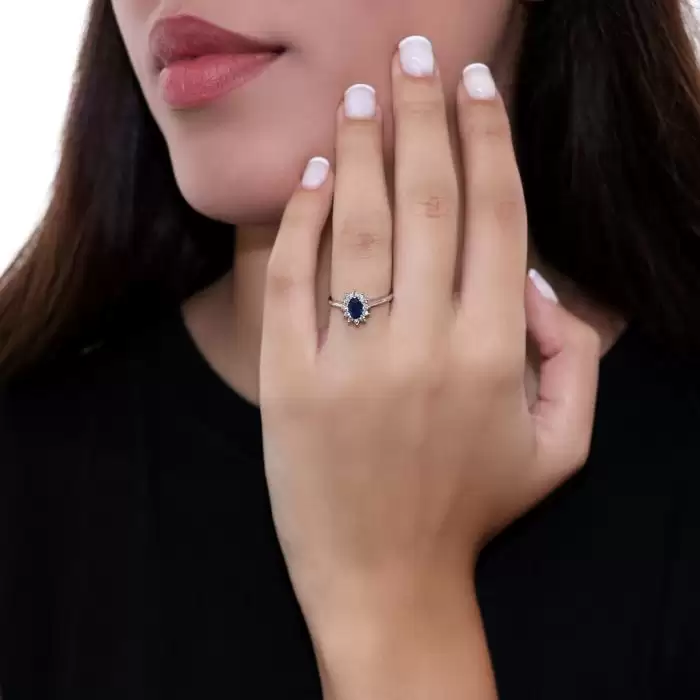SKU-48196 /  Δαχτυλίδι Ροζέτα Λευκόχρυσος Κ18 με Ζαφείρι & Διαμάντια