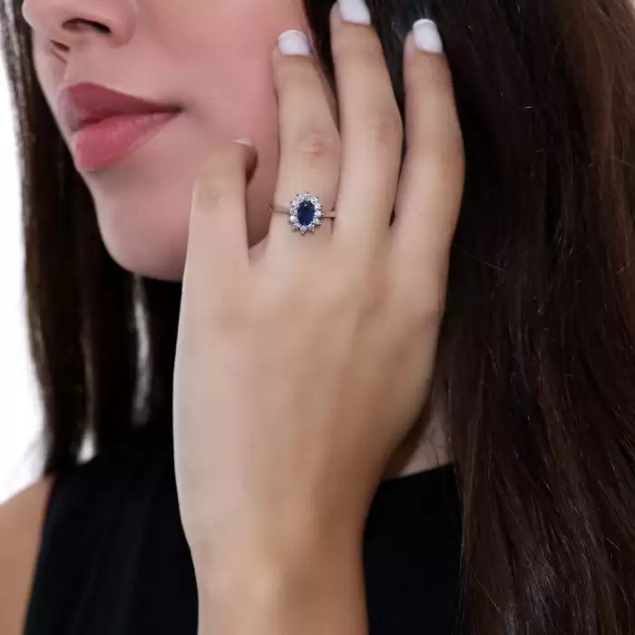 Δαχτυλίδι Ροζέτα Λευκόχρυσος Κ18 με Ζαφείρι & Διαμάντια