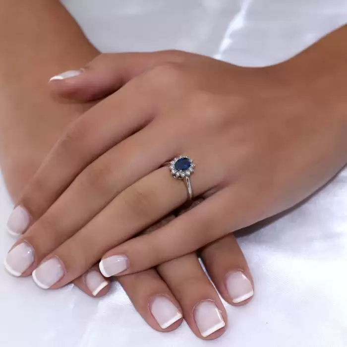 SKU-48198 /  Δαχτυλίδι Ροζέτα Λευκόχρυσος Κ18 με Ζαφείρι & Διαμάντια