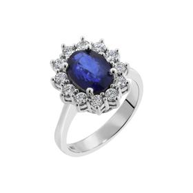 Δαχτυλίδι Ροζέτα Λευκόχρυσος Κ18 με Sapphire & Διαμάντια SKU-48200