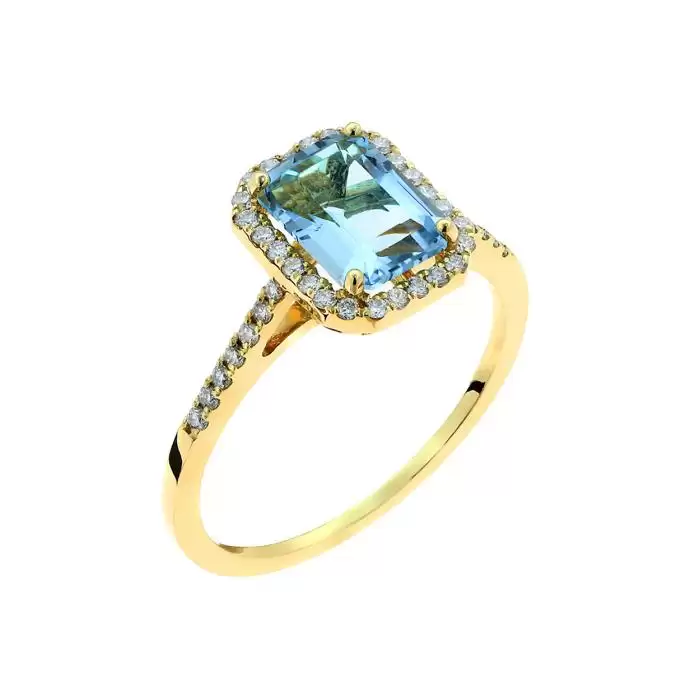 SKU-48075 / Δαχτυλίδι Ροζέτα Χρυσός Κ18 με Aquamarine & Διαμάντια