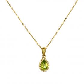 Κολιέ Δάκρυ Χρυσός Κ18 με Peridot & Διαμάντια