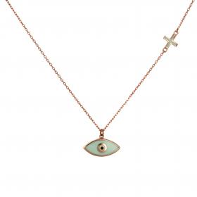 Κολιέ Ματάκι Ροζ Χρυσός Κ14 με Ζιργκόν & Σμάλτο SKU-48327