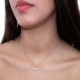 Κολιέ Ματάκι Ροζ Χρυσός Κ14 με Ζιργκόν & Σμάλτο SKU-48327