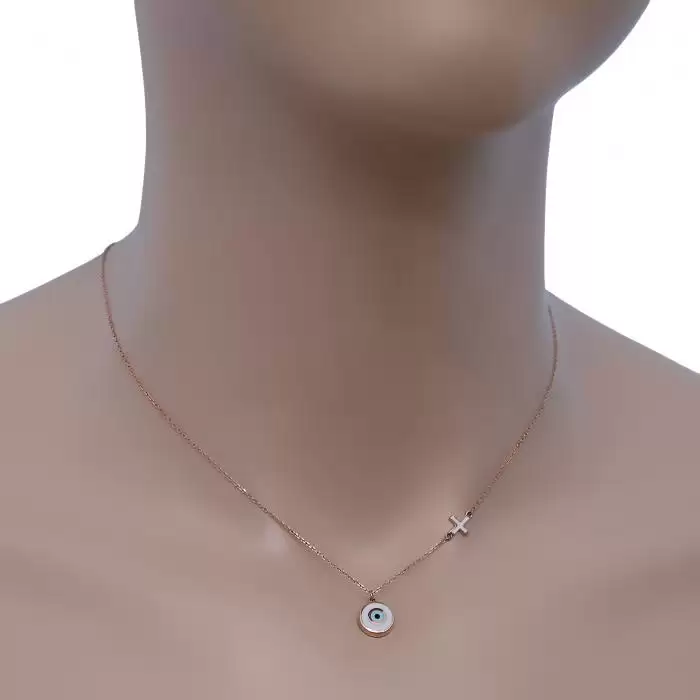 Κολιέ Ματάκι Ροζ Χρυσός Κ14 με Ζιργκόν & Σμάλτο SKU-48328