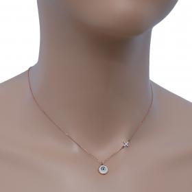 Κολιέ Ματάκι Ροζ Χρυσός Κ14 με Ζιργκόν & Σμάλτο SKU-48328