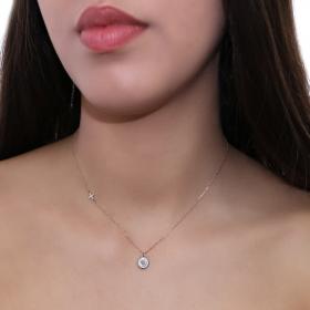 Κολιέ Ματάκι Ροζ Χρυσός Κ14 με Ζιργκόν & Σμάλτο SKU-48328