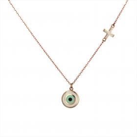 Κολιέ Ματάκι Ροζ Χρυσός Κ14 με Ζιργκόν & Σμάλτο SKU-48328