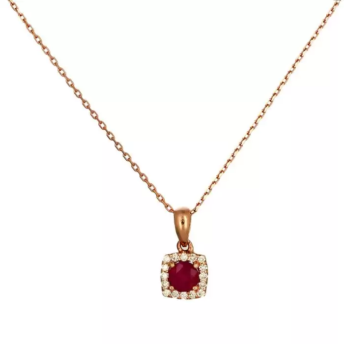 SKU-48103 / Κολιέ Ροζέτα Ροζ Χρυσός Κ18 με Ρουμπίνι & Διαμάντια