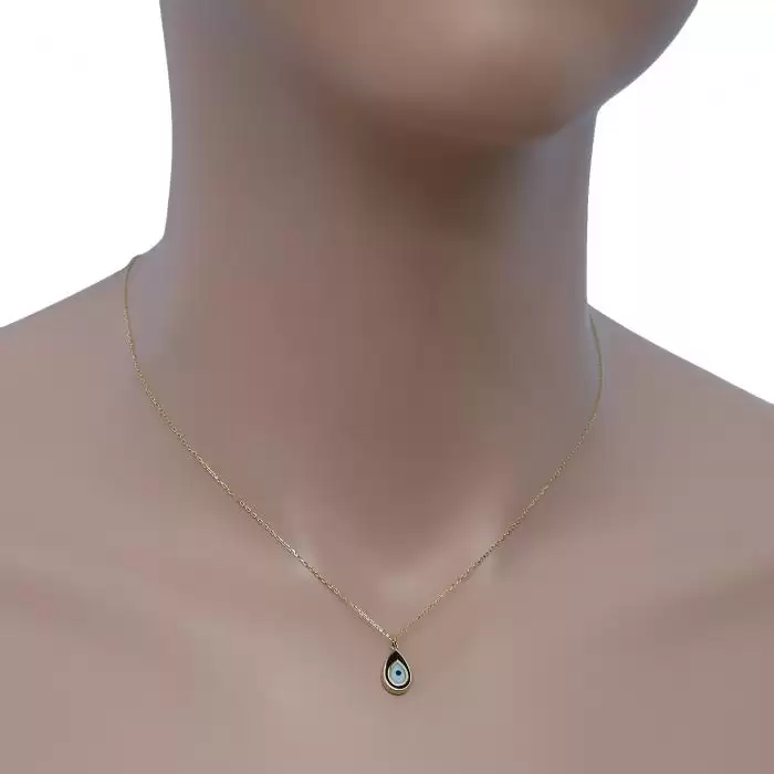 Κολιέ Ματάκι Χρυσός Κ14 Διπλής Όψεως με Σμάλτο & Ζιργκόν SKU-48329