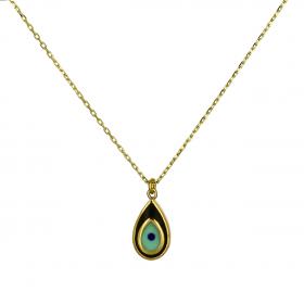 Κολιέ Ματάκι Χρυσός Κ14 Διπλής Όψεως με Σμάλτο & Ζιργκόν SKU-48329