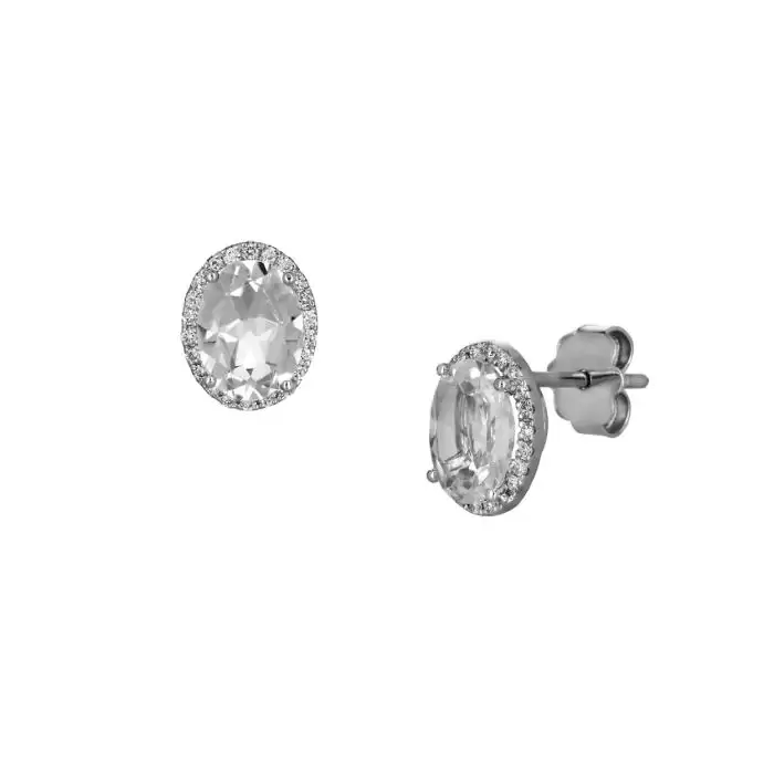 Σκουλαρίκια Ροζέτα Λευκόχρυσος Κ18 με White Topaz & Διαμάντια