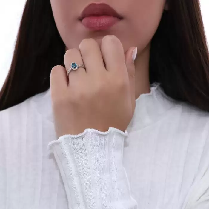 Δαχτυλίδι Λευκόχρυσος Κ18 London Blue Topaz & Διαμάντια SKU-49201